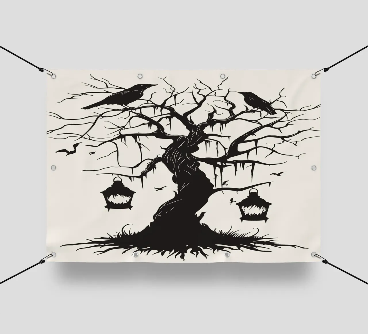 Albero mistico con corvi e lanterne telo in pvc da pixelbull - medieval art and more