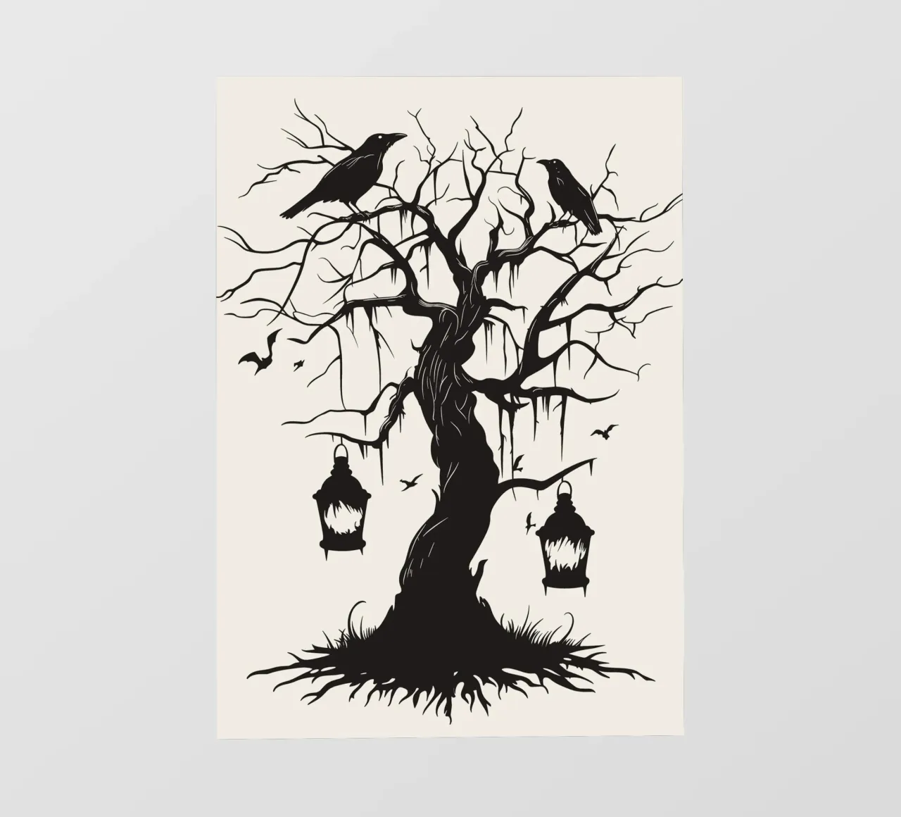 Albero mistico con corvi e lanterne telo in pvc da pixelbull - medieval art and more