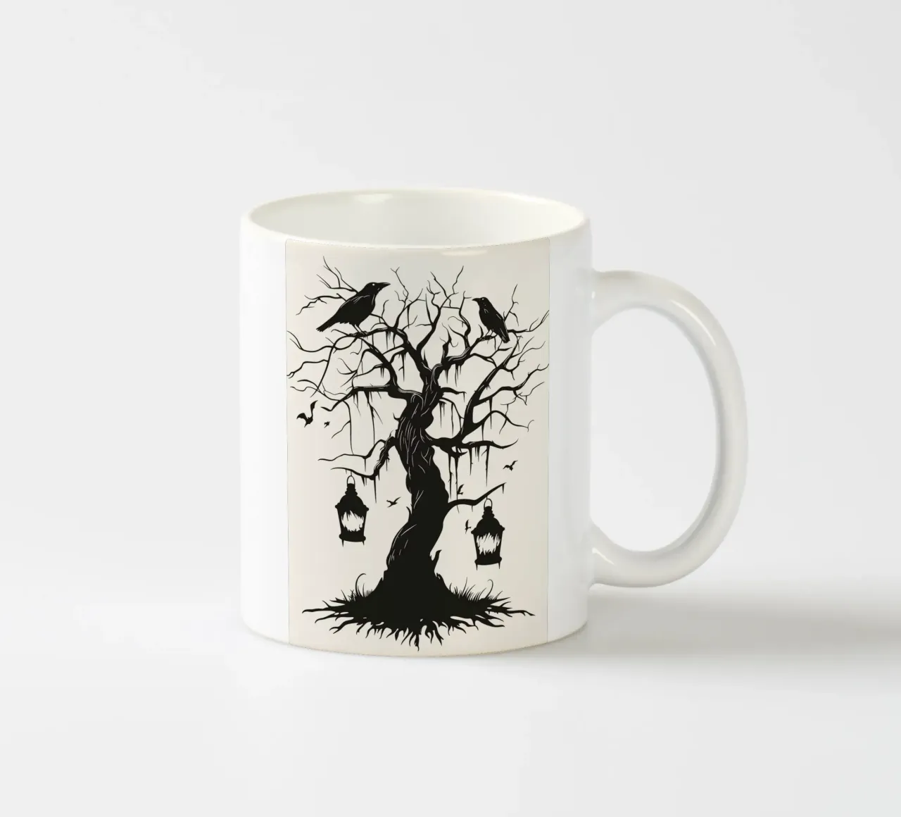 Albero mistico con corvi e lanterne tazza in ceramica da pixelbull - medieval art and more