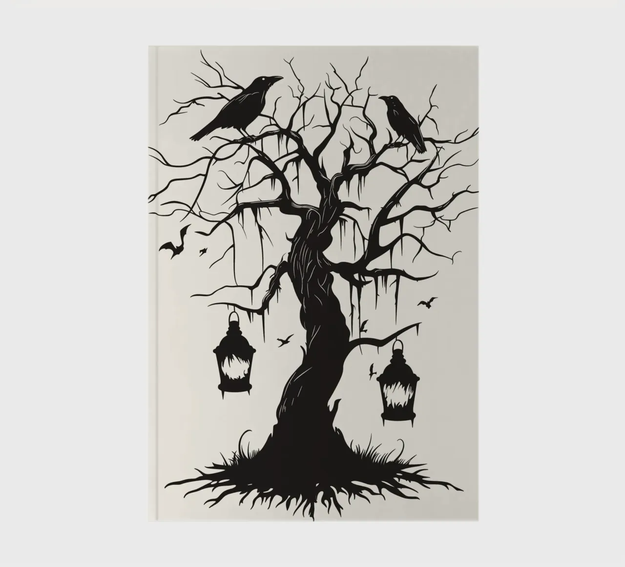 Mystical tree with ravens and lanterns notebook by pixelbull - medieval art and more