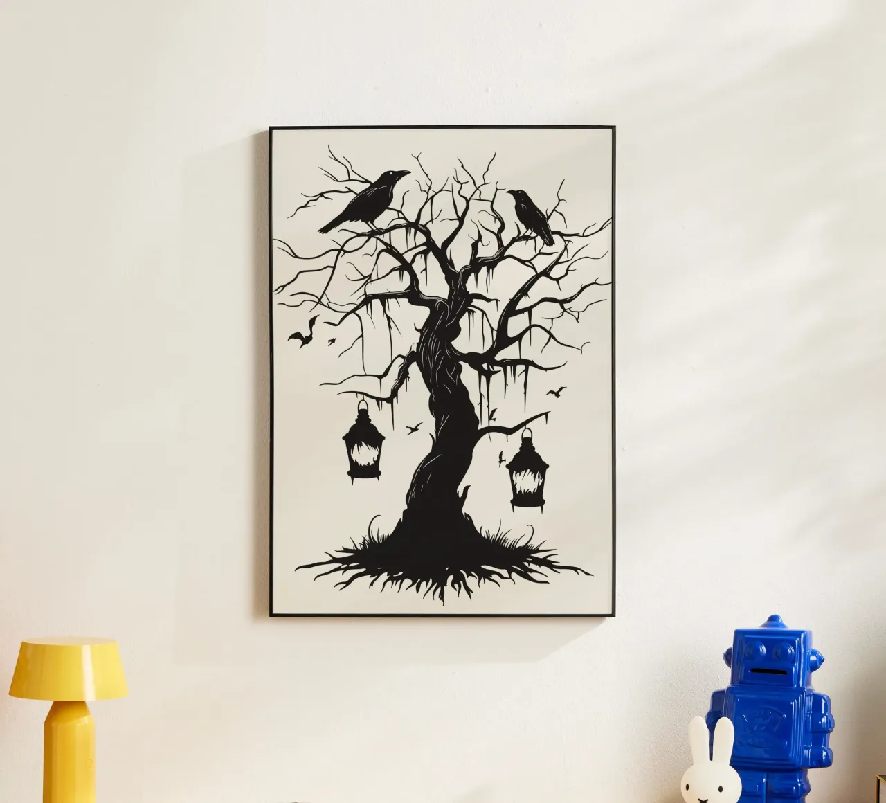 Albero mistico con corvi e lanterne alluminio dibond da pixelbull - medieval art and more