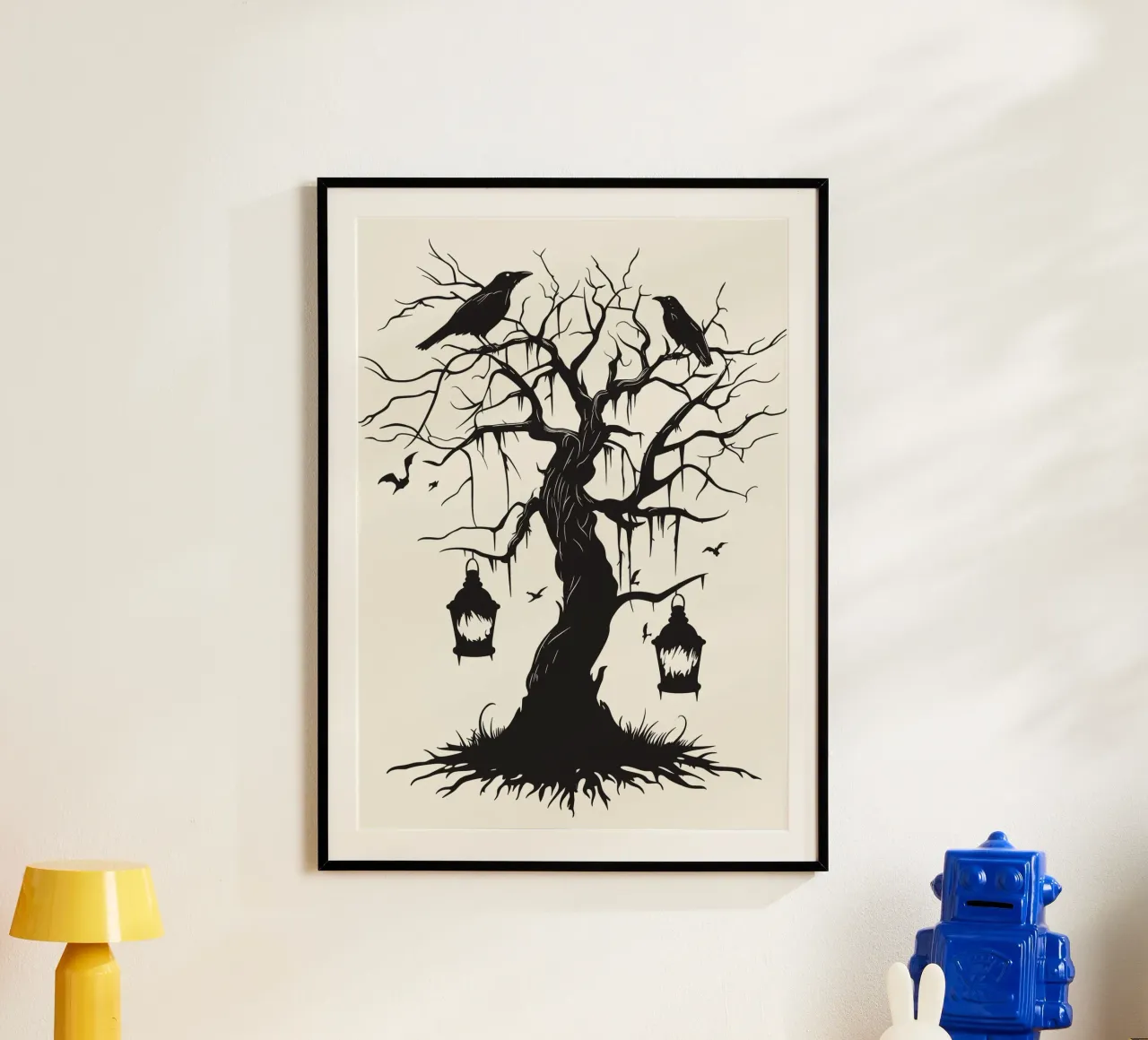 Albero mistico con corvi e lanterne carta hahnemühle da pixelbull - medieval art and more