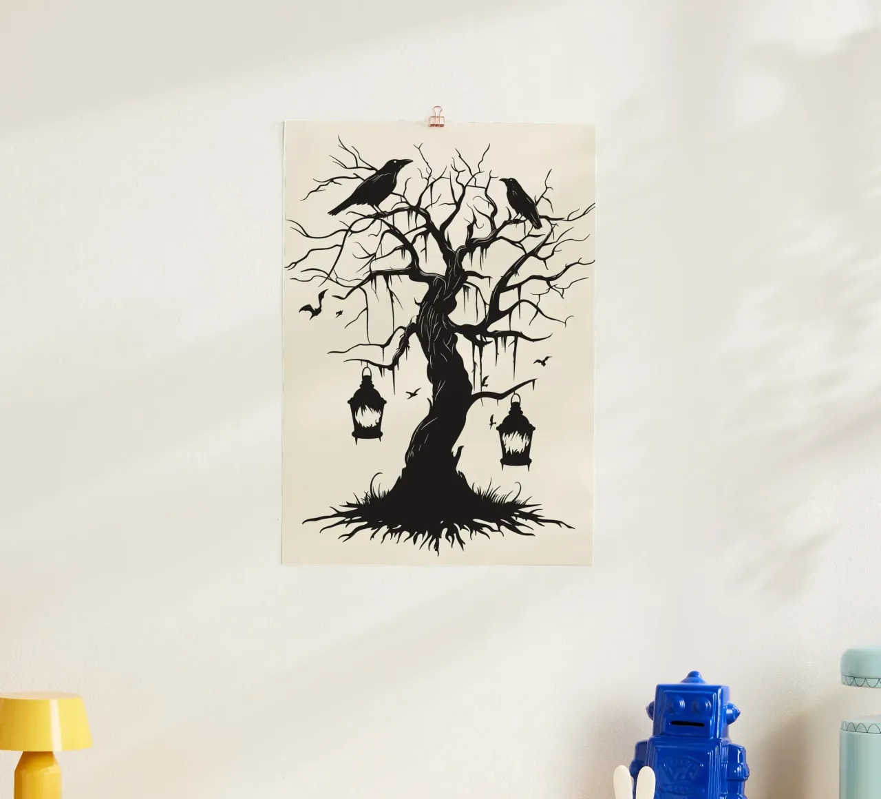 Albero mistico con corvi e lanterne carta hahnemühle da pixelbull - medieval art and more