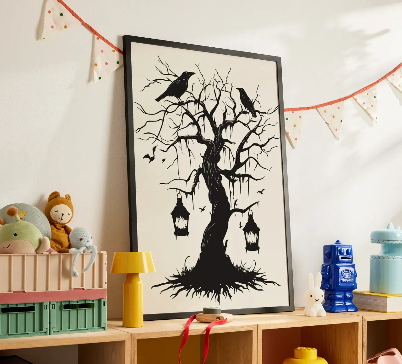 Albero mistico con corvi e lanterne carta hahnemühle da pixelbull - medieval art and more