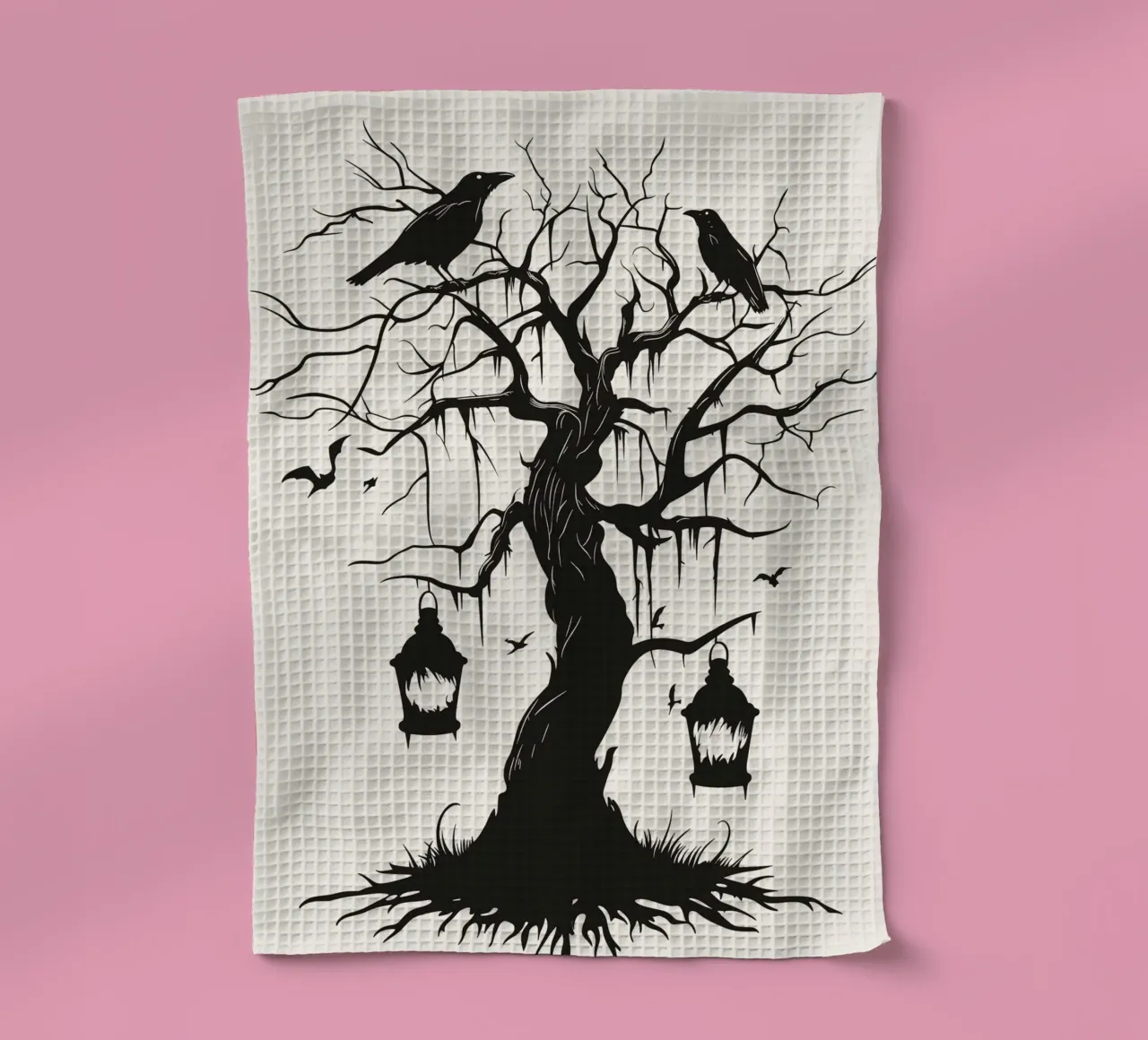 Albero mistico con corvi e lanterne canovaccio da cucina da pixelbull - medieval art and more