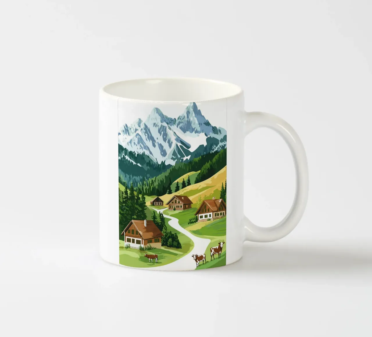 Idillio alpino con cascine e mucche tazza in ceramica da pixelbull - medieval art and more