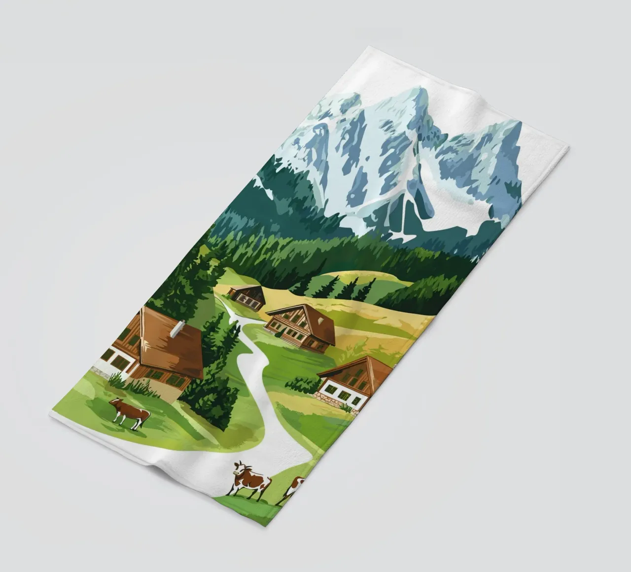 Idillio alpino con cascine e mucche telo mare da pixelbull - medieval art and more