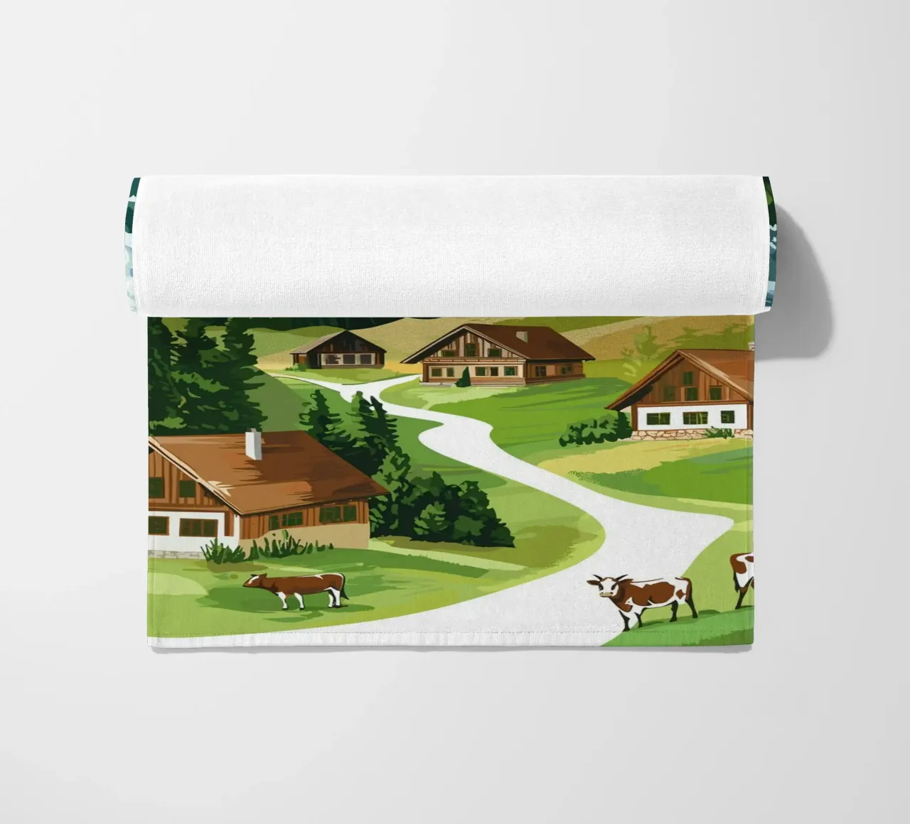 Idillio alpino con cascine e mucche telo mare da pixelbull - medieval art and more