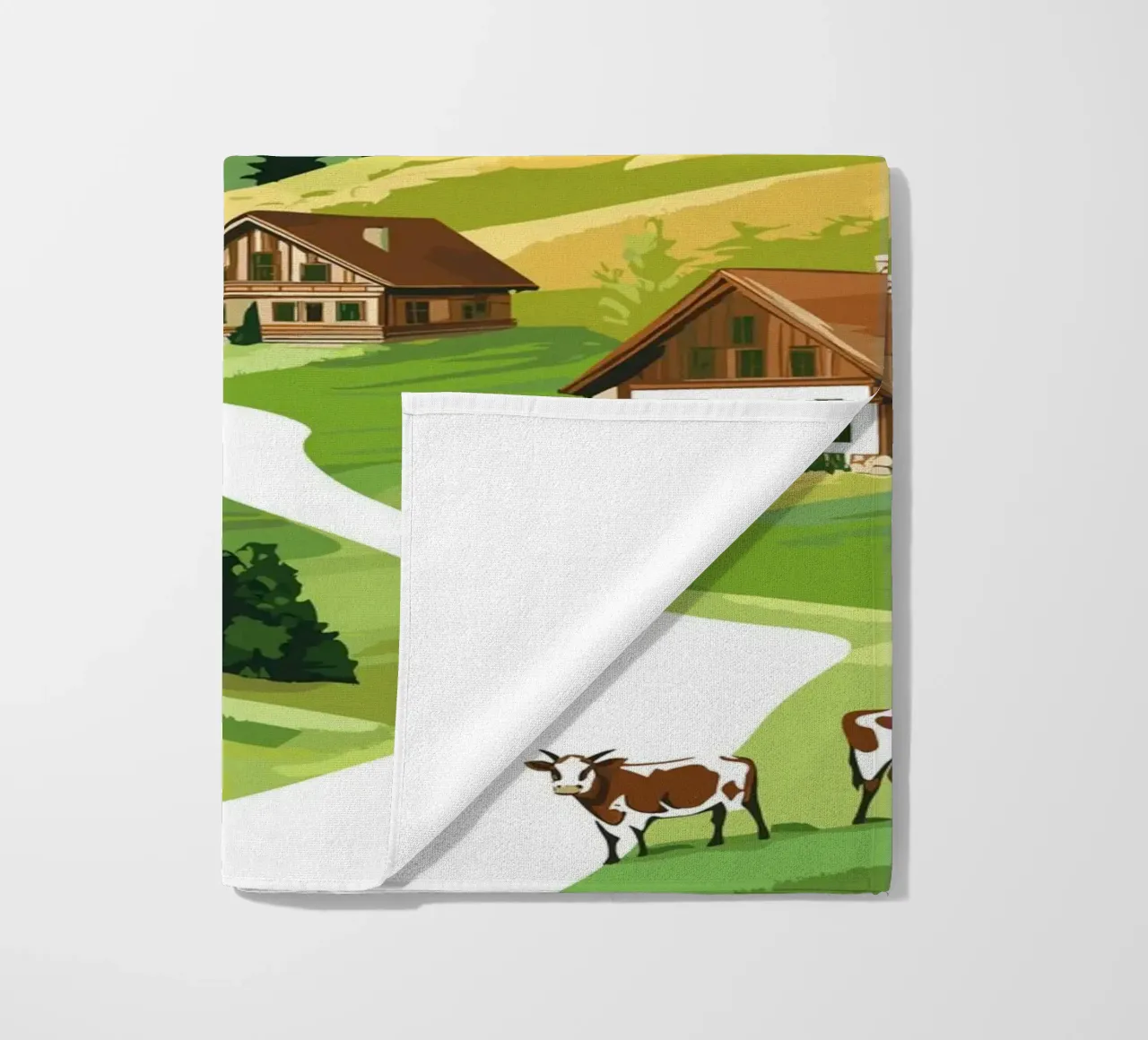 Idillio alpino con cascine e mucche telo mare da pixelbull - medieval art and more