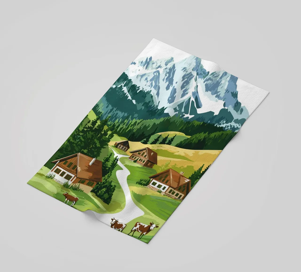 Idillio alpino con cascine e mucche telo mare da pixelbull - medieval art and more