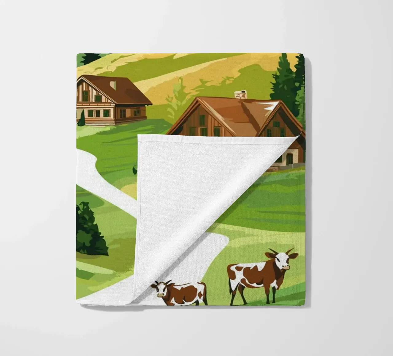 Idillio alpino con cascine e mucche telo mare da pixelbull - medieval art and more