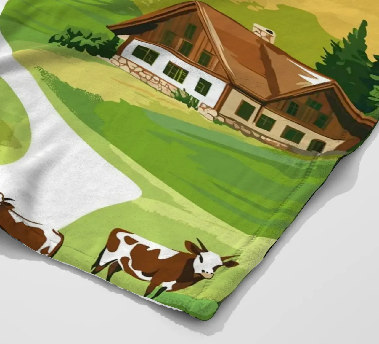 Idillio alpino con cascine e mucche coperta in pile da pixelbull - medieval art and more