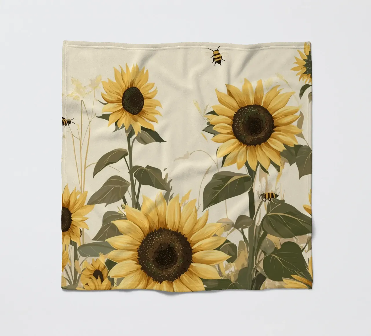Campo di girasoli con api in volo coperta in pile da pixelbull - medieval art and more