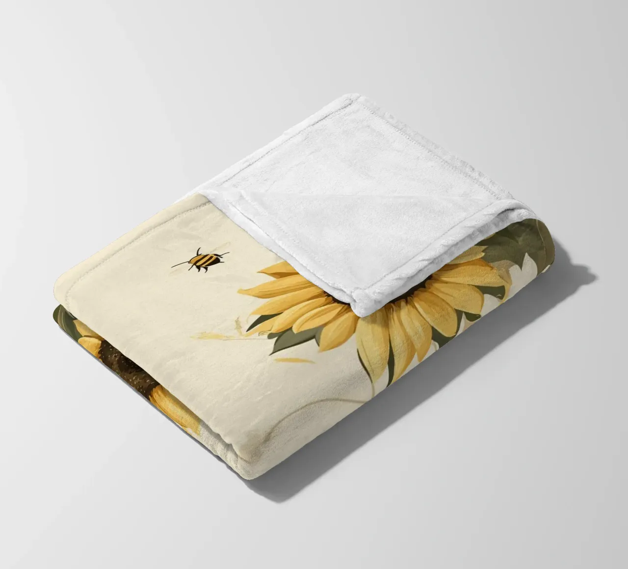 Campo di girasoli con api in volo coperta in pile da pixelbull - medieval art and more