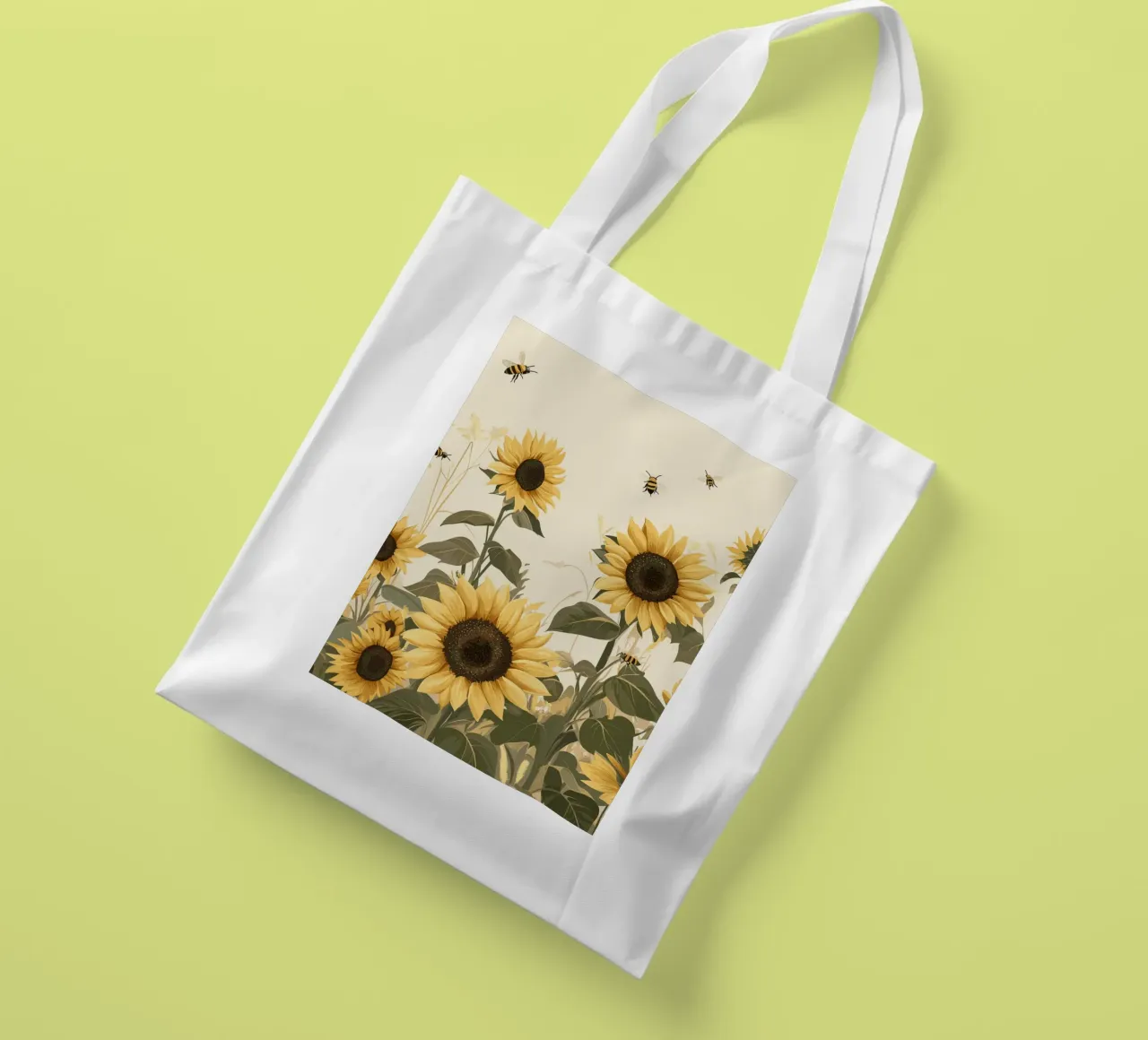 Campo di girasoli con api in volo borsa in juta da pixelbull - medieval art and more