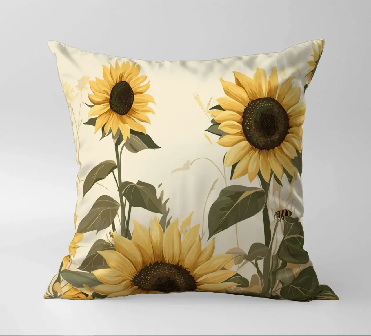 Campo di girasoli con api in volo cuscino da pixelbull - medieval art and more