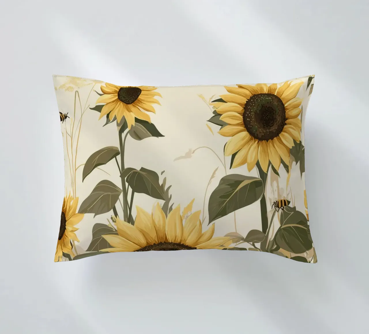 Campo di girasoli con api in volo cuscino da pixelbull - medieval art and more