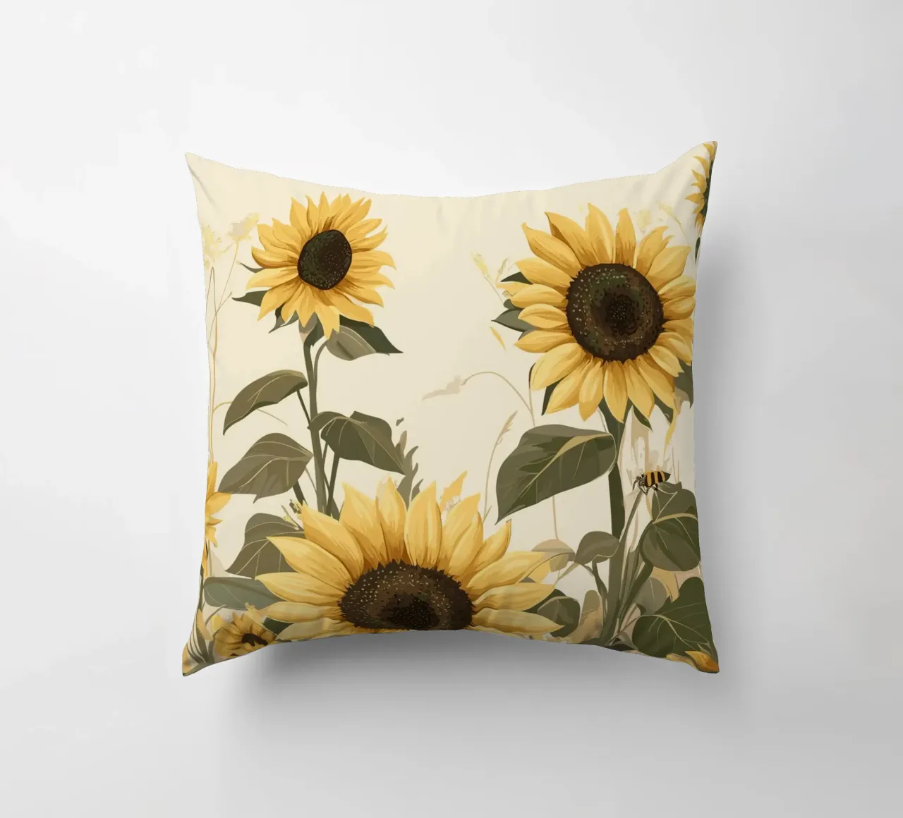 Campo di girasoli con api in volo cuscino da pixelbull - medieval art and more