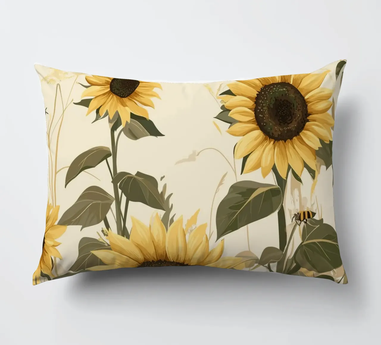Campo di girasoli con api in volo cuscino da pixelbull - medieval art and more
