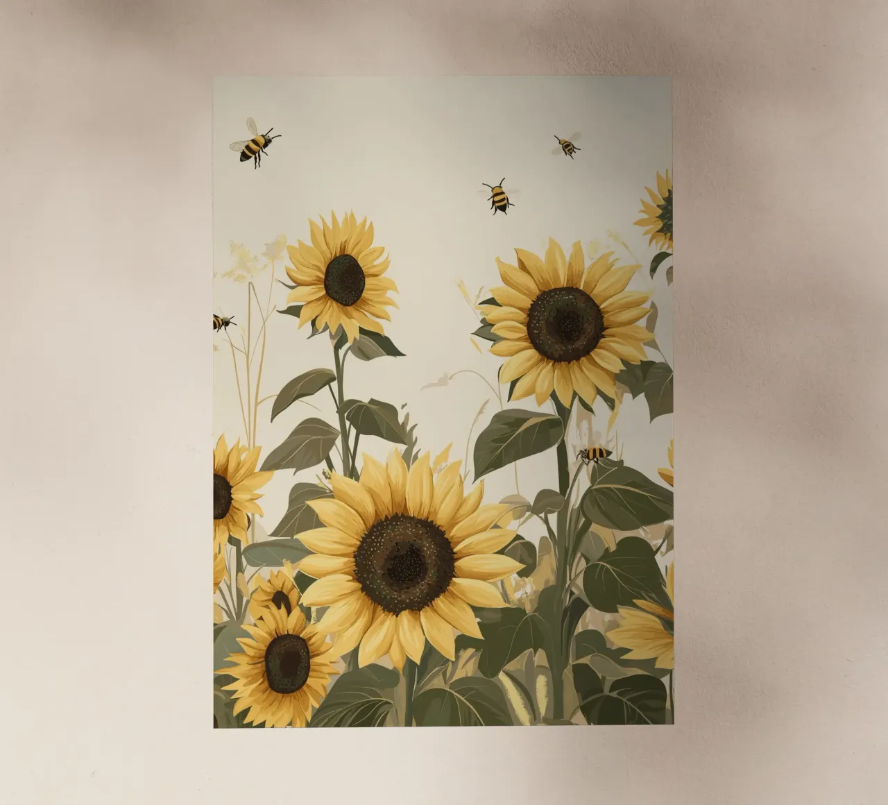 Campo di girasoli con api in volo pellicola backlit da pixelbull - medieval art and more