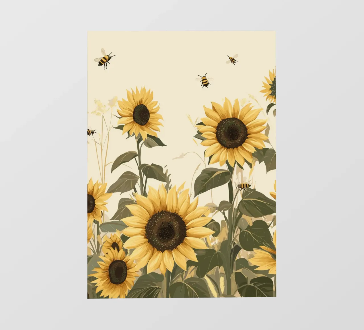 Campo di girasoli con api in volo pellicola backlit da pixelbull - medieval art and more