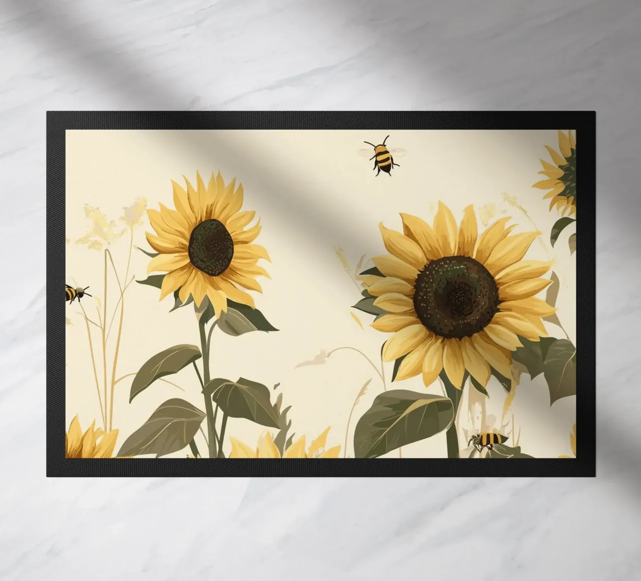 Campo di girasoli con api in volo zerbino da pixelbull - medieval art and more