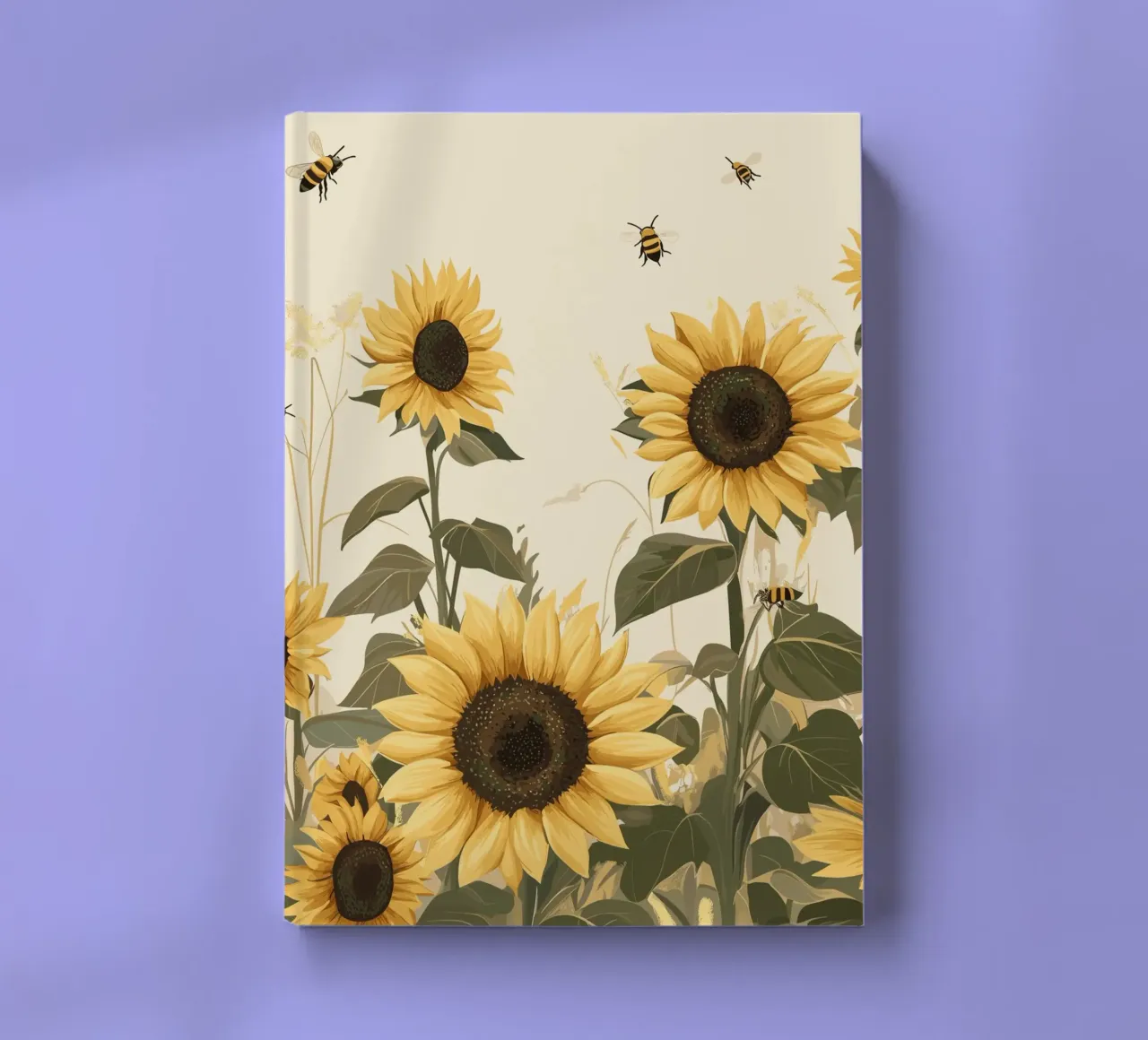 Sunflower field with flying bees notebook by pixelbull - medieval art and more