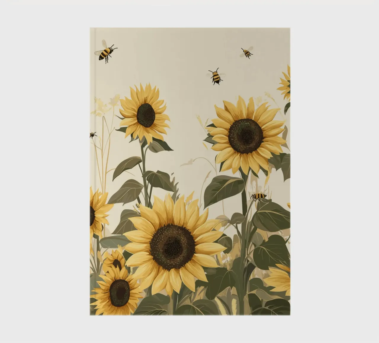 Sunflower field with flying bees notebook by pixelbull - medieval art and more