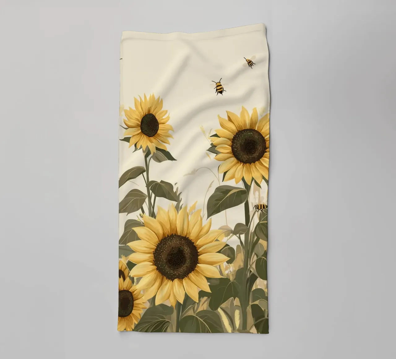 Campo di girasoli con api in volo asciugamano da bagno da pixelbull - medieval art and more