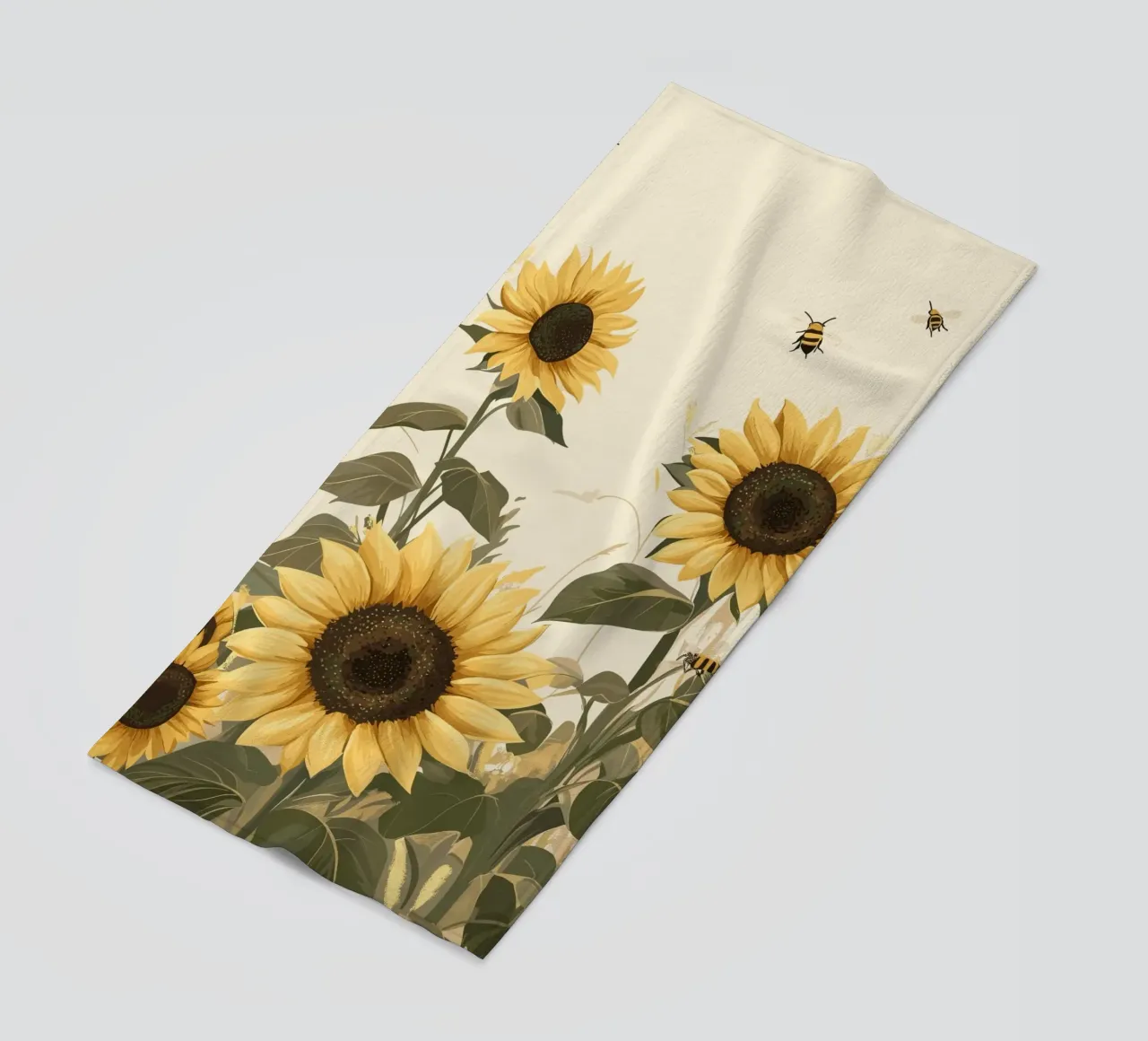 Campo di girasoli con api in volo telo mare da pixelbull - medieval art and more