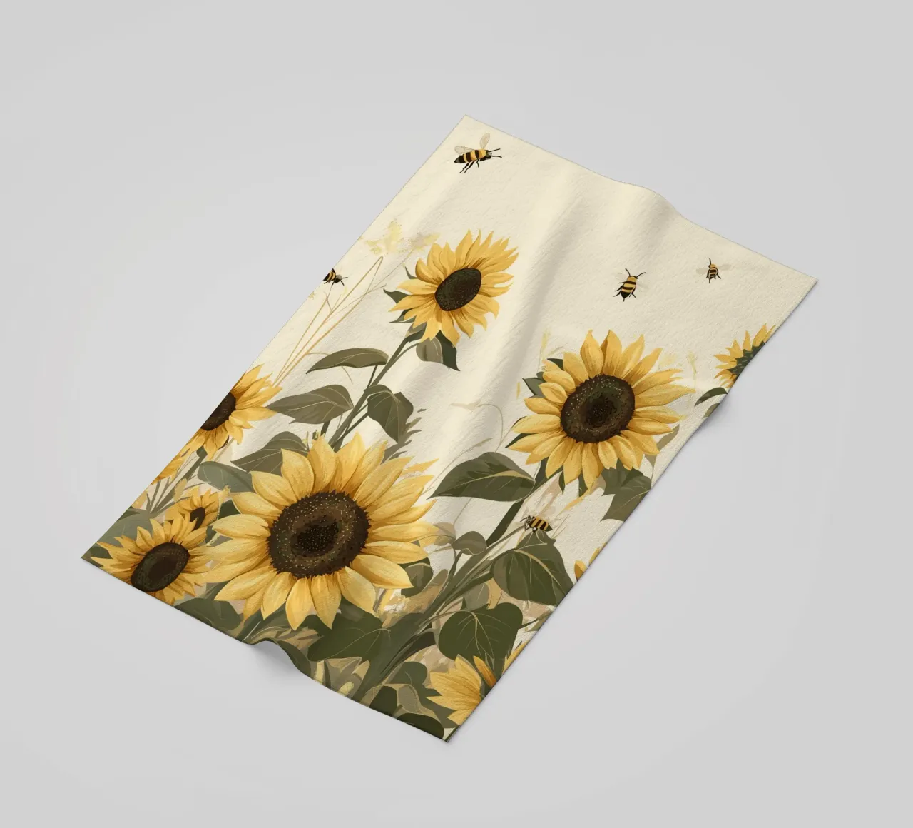 Campo di girasoli con api in volo telo mare da pixelbull - medieval art and more