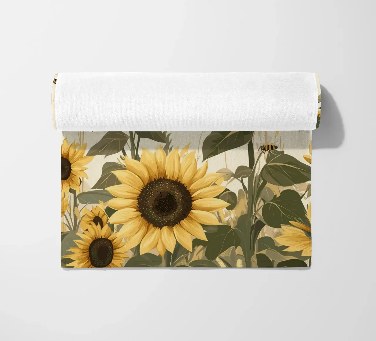 Campo di girasoli con api in volo telo mare da pixelbull - medieval art and more