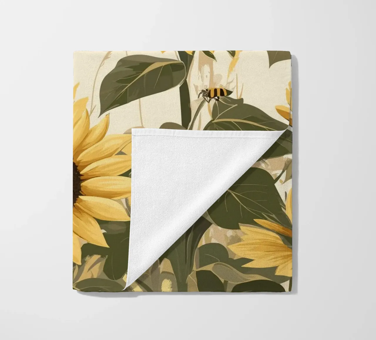 Campo di girasoli con api in volo telo mare da pixelbull - medieval art and more