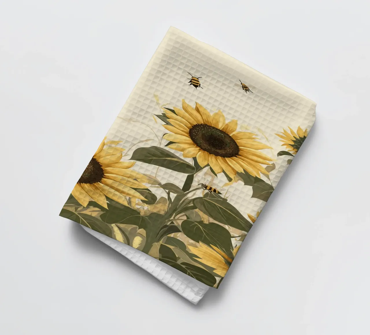 Campo di girasoli con api in volo canovaccio da cucina da pixelbull - medieval art and more