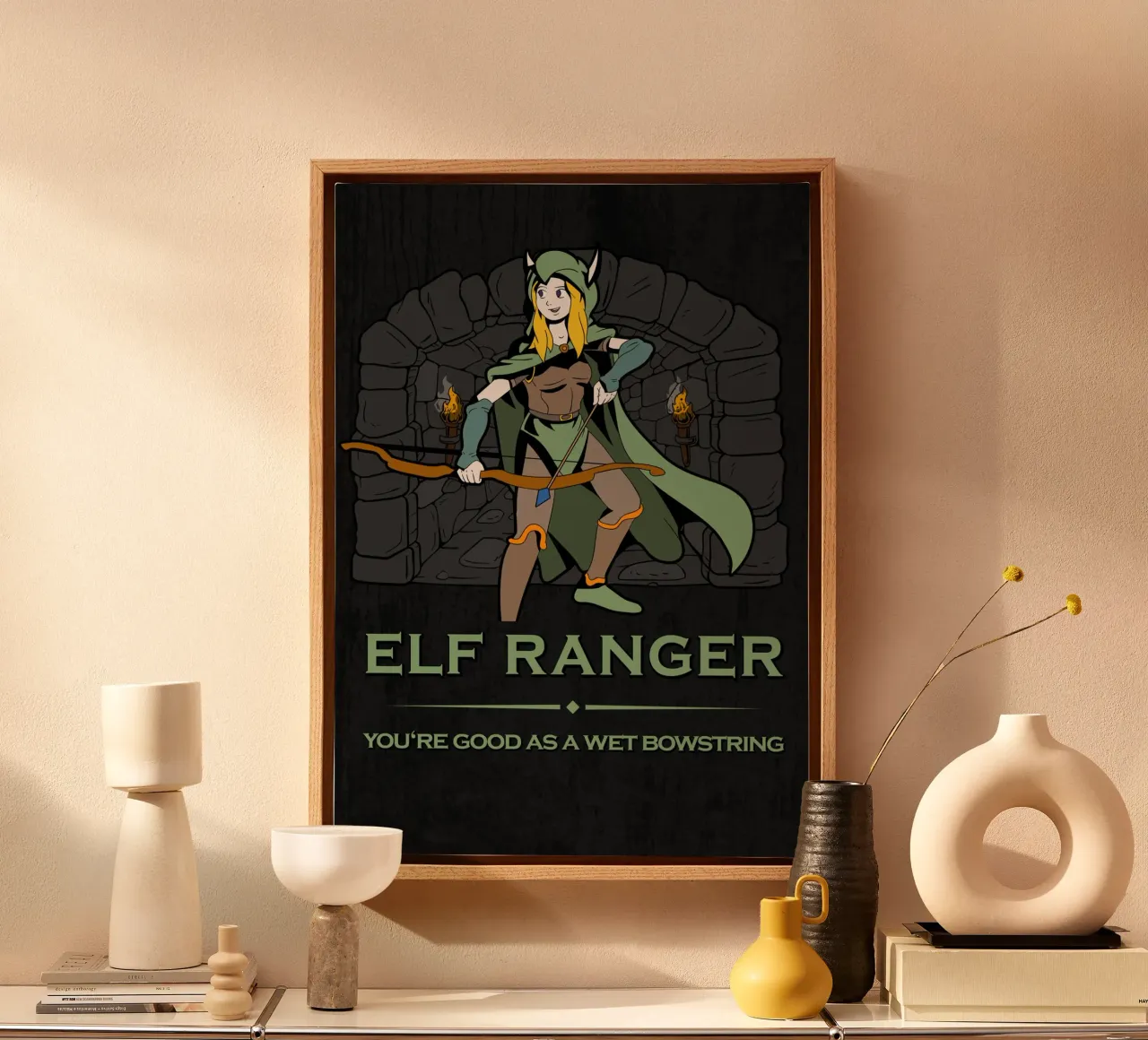 Ranger elfico con arco pronto tela da pixelbull - medieval art and more