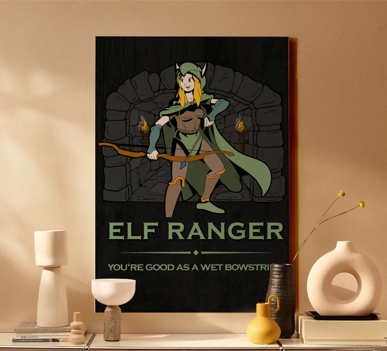 Ranger elfico con arco pronto tela da pixelbull - medieval art and more