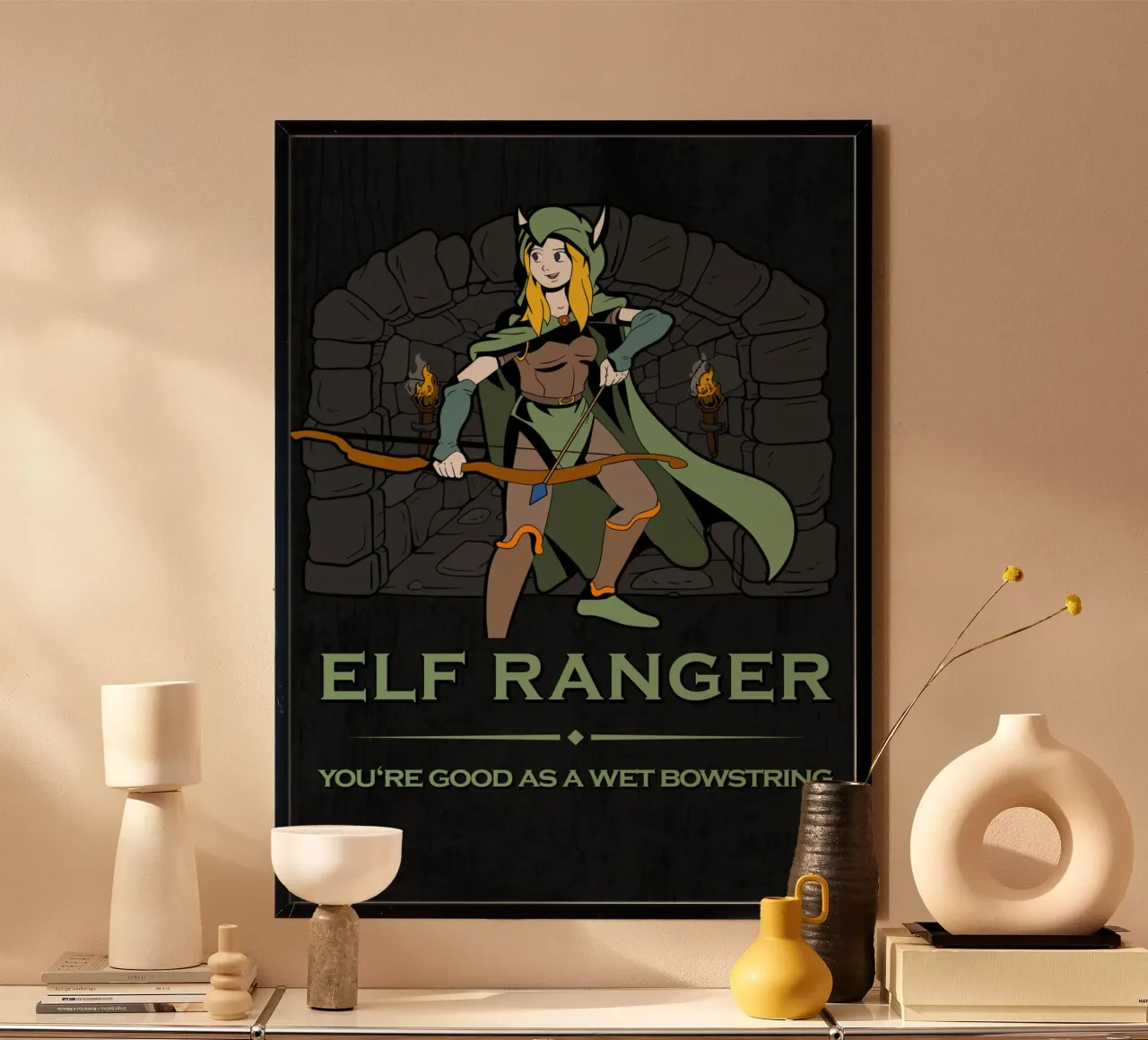 Ranger elfico con arco pronto carta hahnemühle da pixelbull - medieval art and more