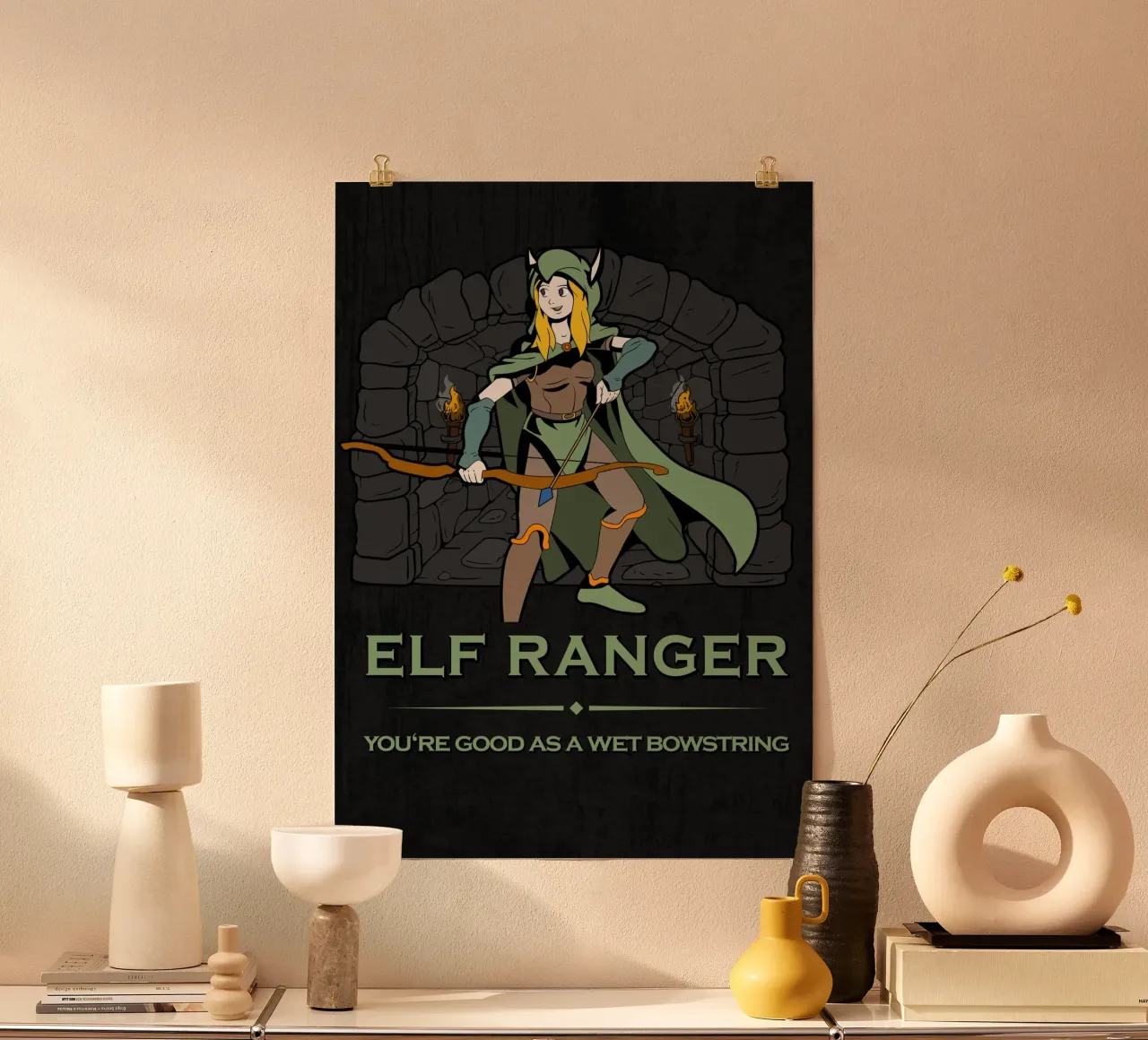 Ranger elfico con arco pronto carta hahnemühle da pixelbull - medieval art and more