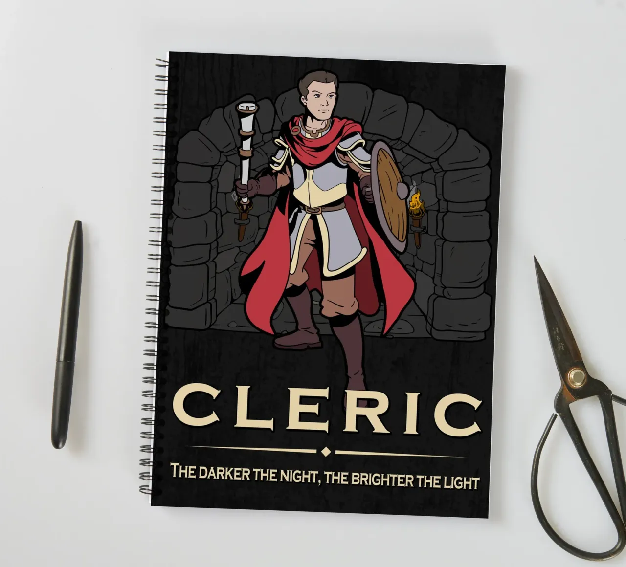 Chierico con mazza in un dungeon oscuro diario ad anelli da pixelbull - medieval art and more