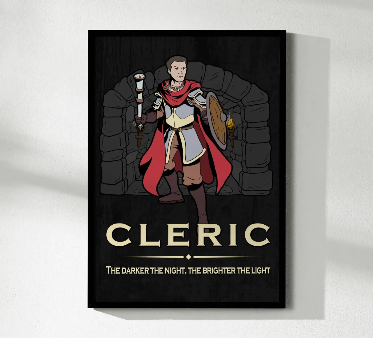 Chierico con mazza in un dungeon oscuro carta hahnemühle da pixelbull - medieval art and more
