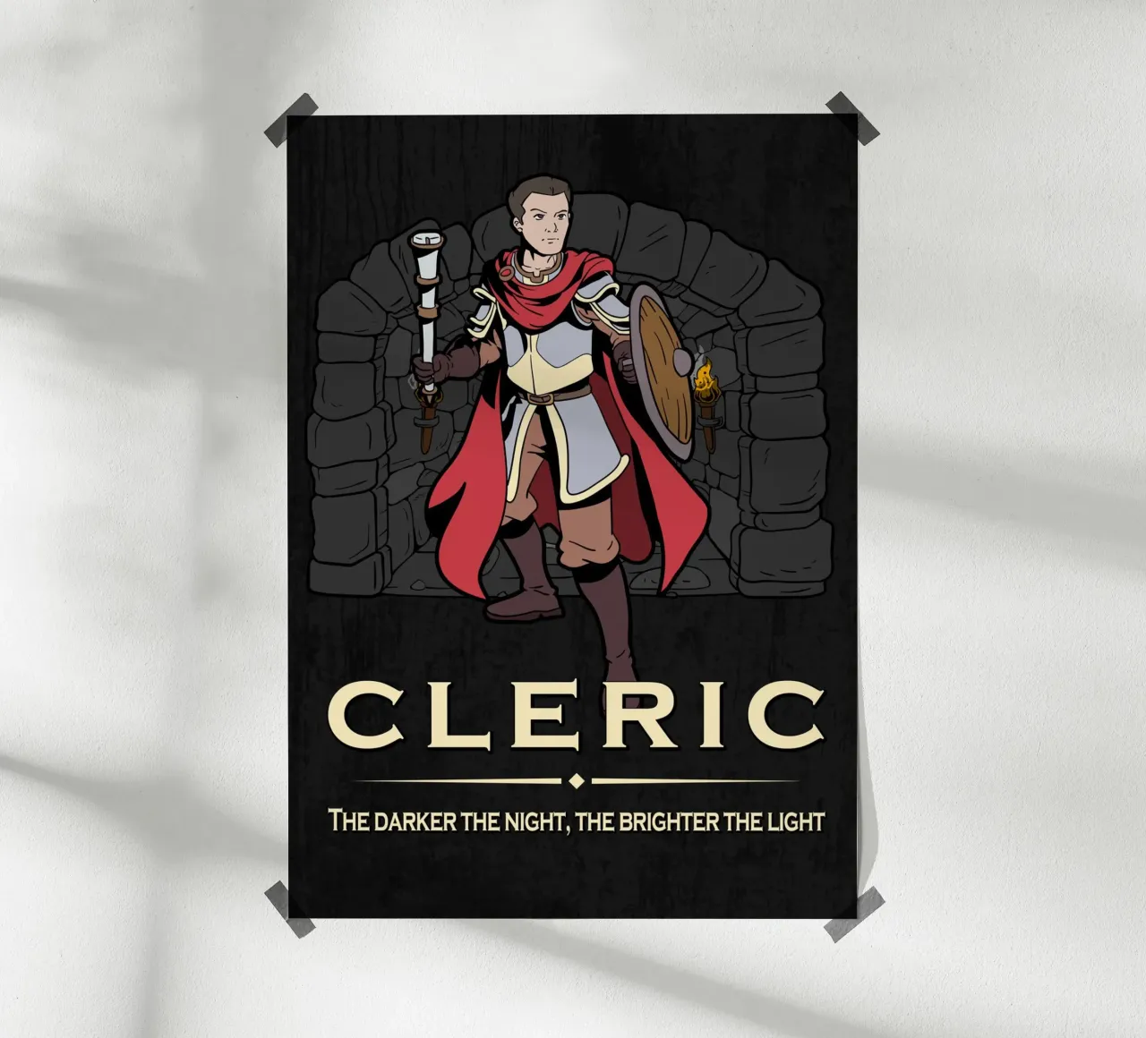 Chierico con mazza in un dungeon oscuro carta hahnemühle da pixelbull - medieval art and more