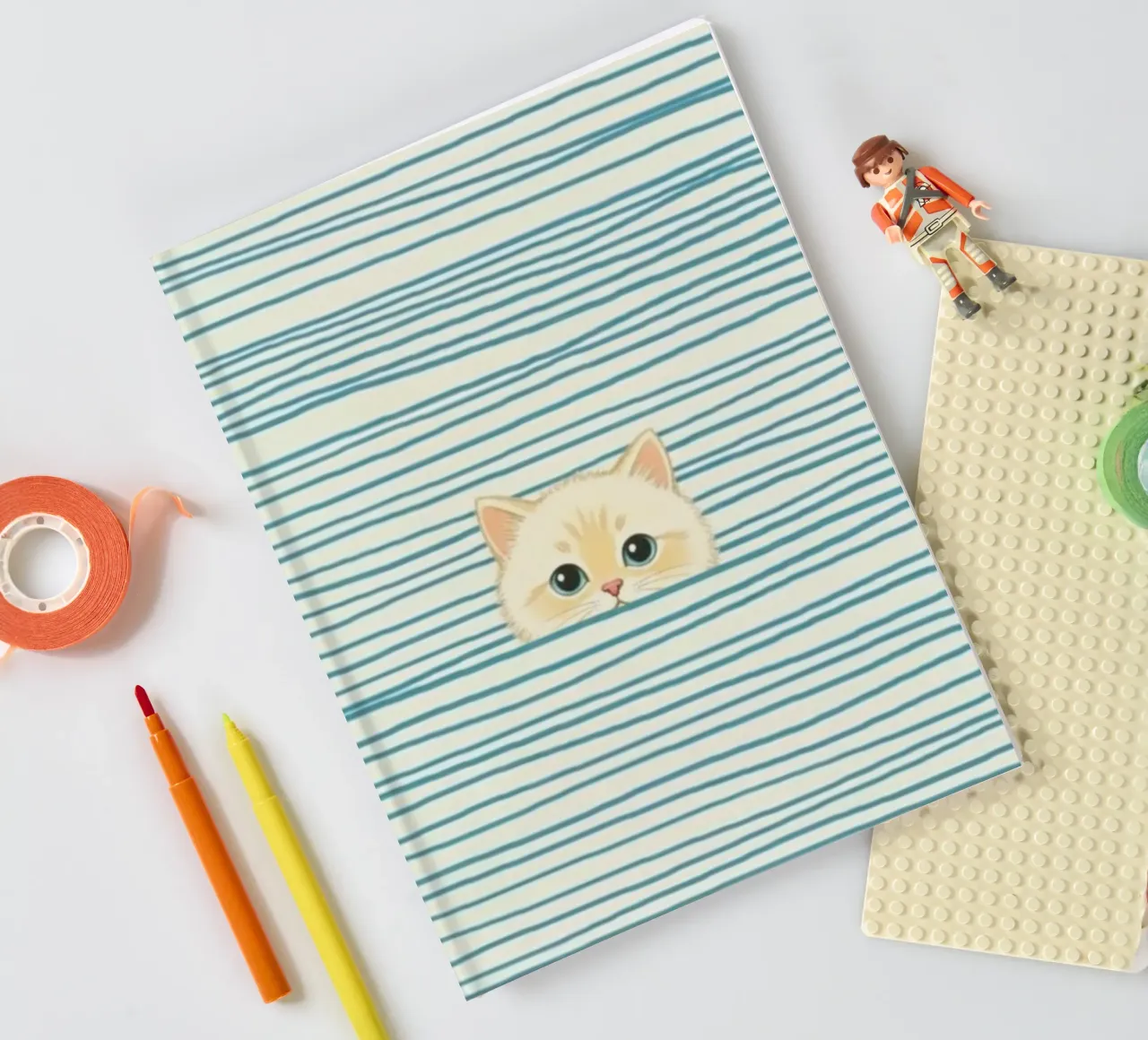cat in striped line notebook by beney