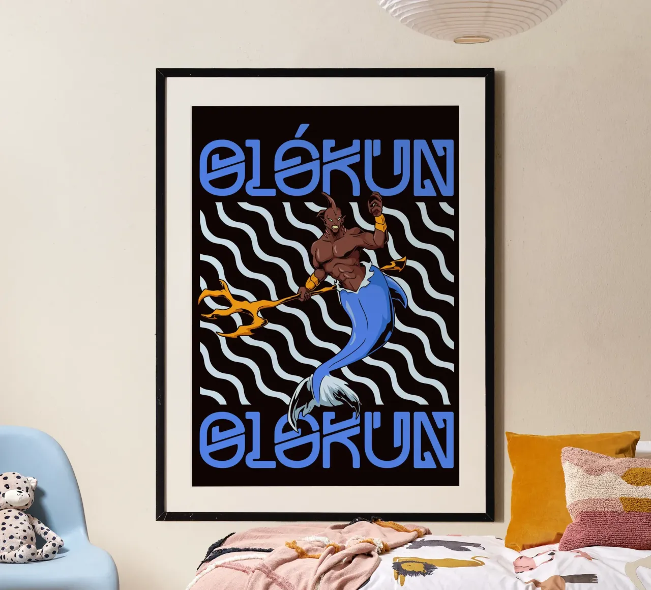 Olokún - Guardiano delle profondità marine con un tridente carta hahnemühle da pixelbull - medieval art and more