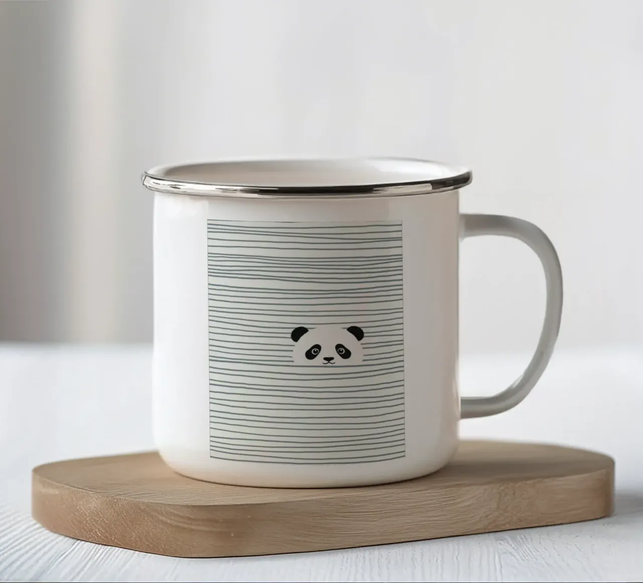 panda in striped tazza in smalto da beney