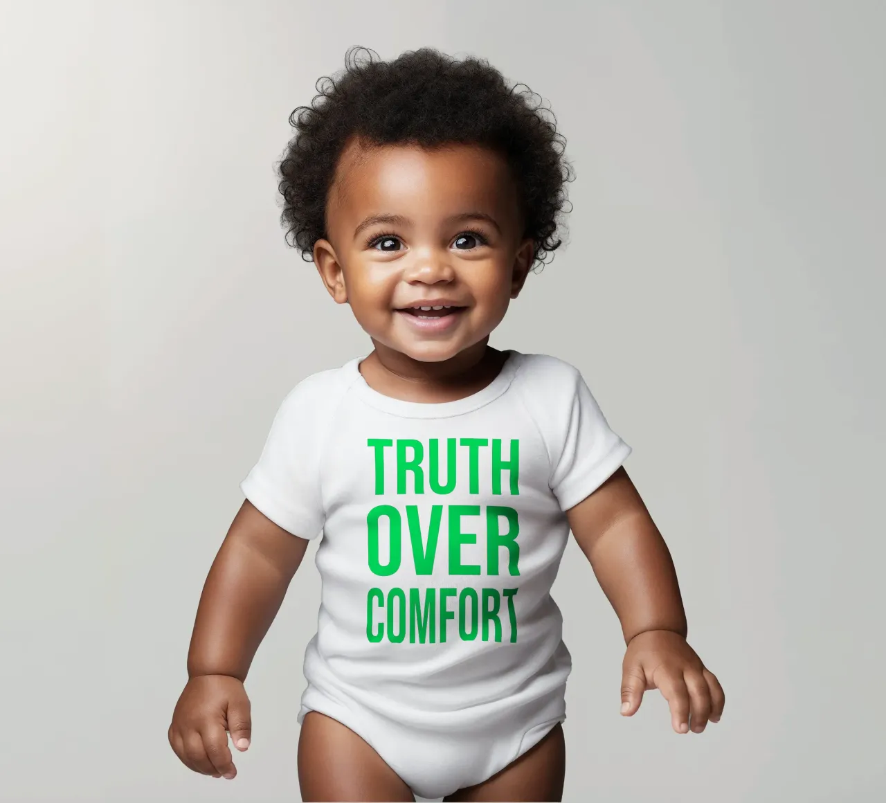 OVER series- bold letters, brave values (5 colors) body neonato maniche corte da FRICKE DESIGN