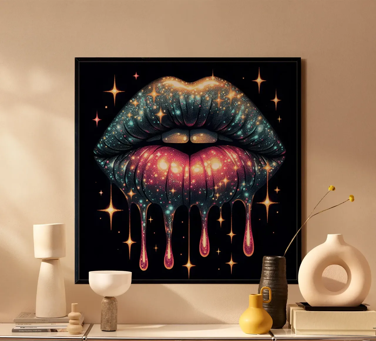 LABBRA CHE GOCCIOLANO poster con telaio in alluminio da ARTOMATIC