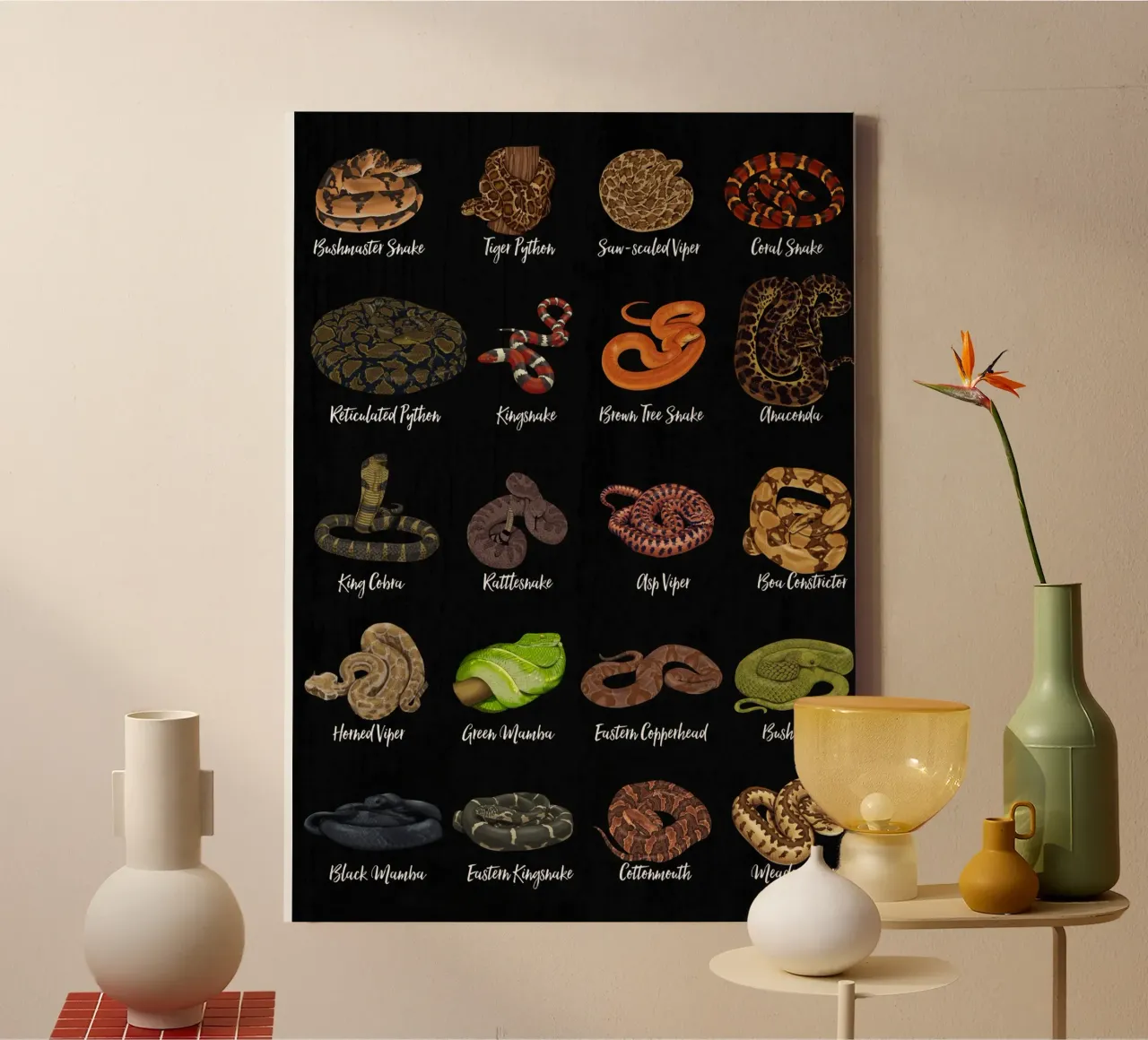 Snake species of the world in a strong overview canvas by pixelbull - medieval art and more