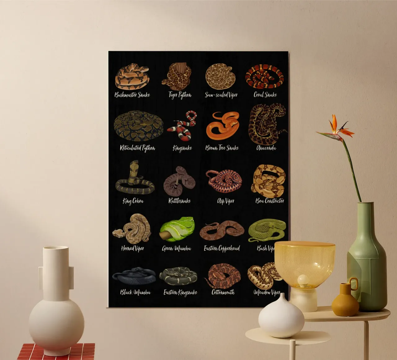 Snake species of the world in a strong overview hahnemühle by pixelbull - medieval art and more