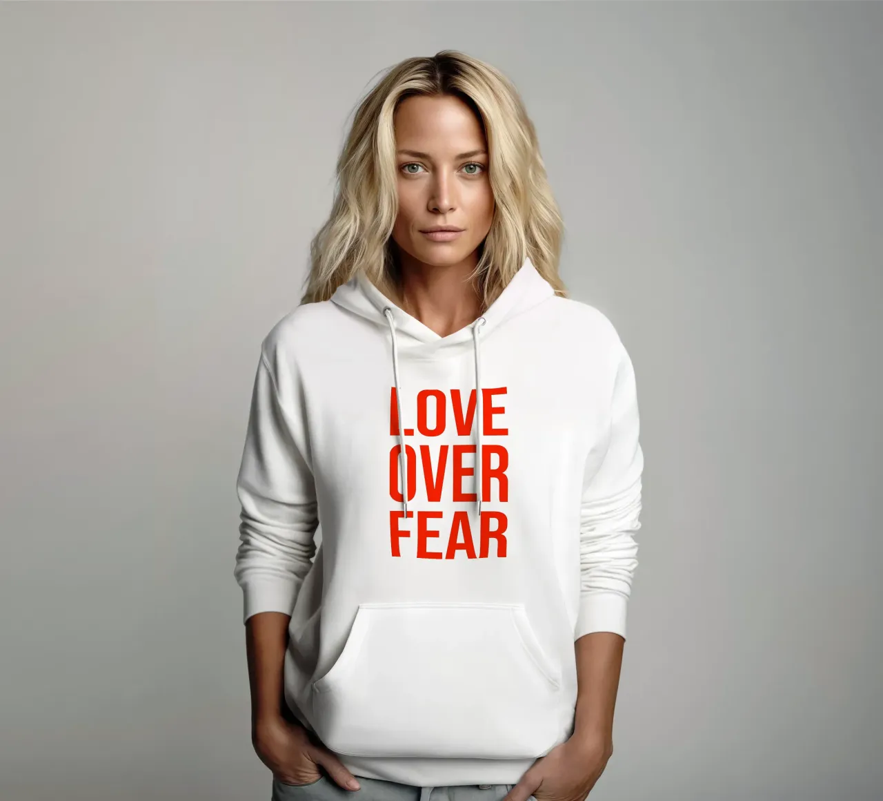 OVER series- bold letters, brave values (5 colors) felpa con cappuccio da FRICKE DESIGN