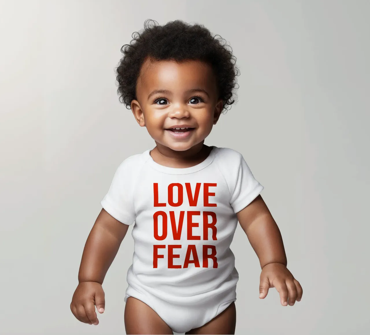 OVER series- bold letters, brave values (5 colors) body neonato maniche corte da FRICKE DESIGN